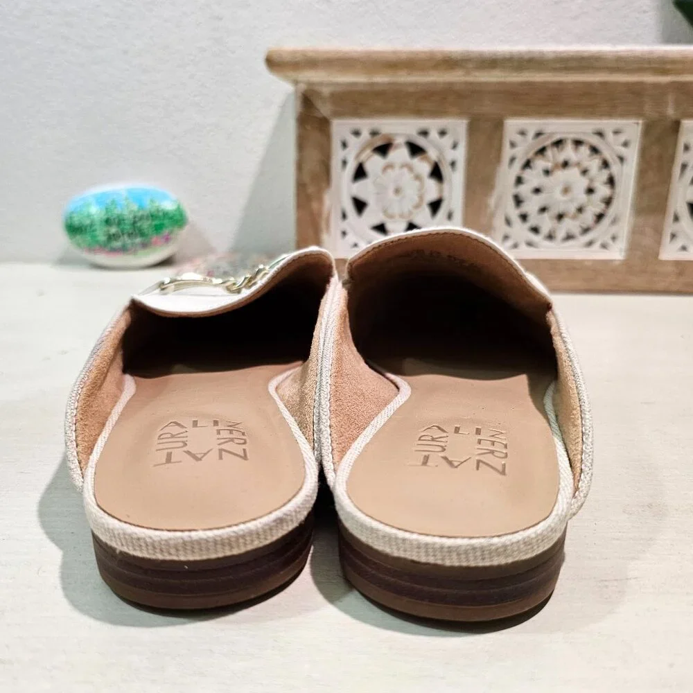 NATURALIZER Womens Sz 7.5 Kayden Linen White Mule Clog Padded Flat Comfort Shoes - Picture 4 of 10
